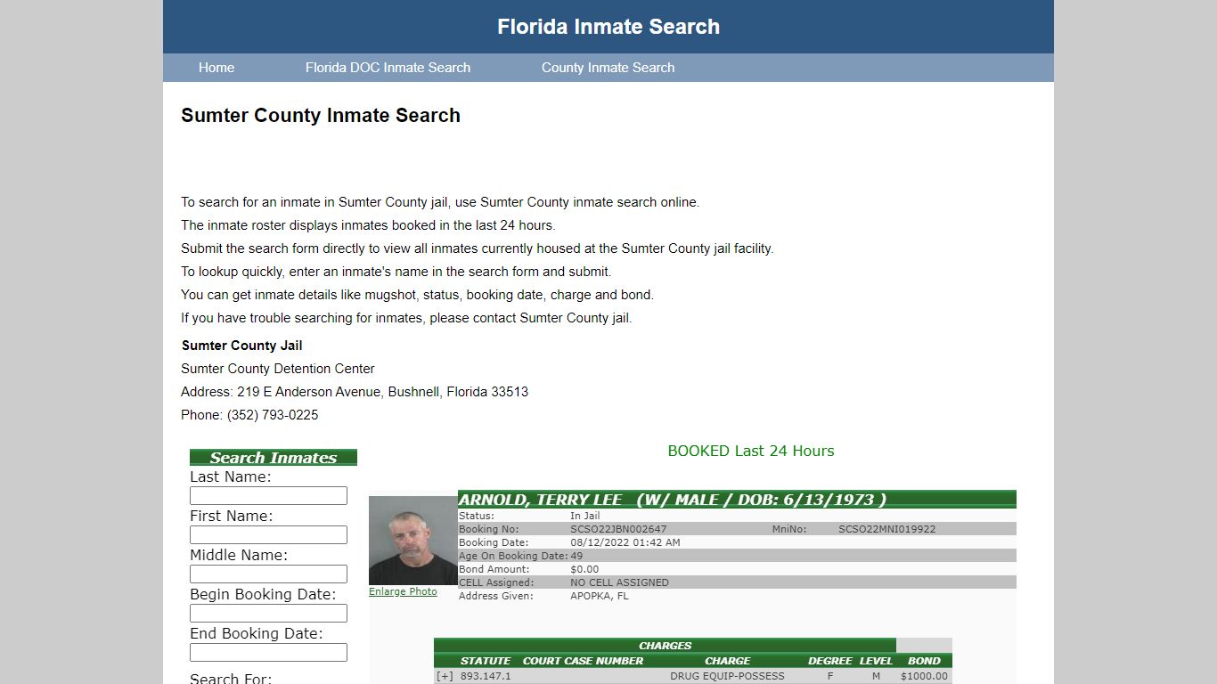 Sumter County Jail Inmate Search